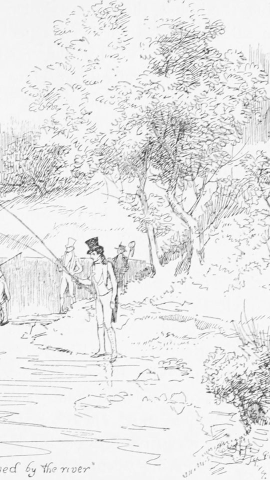 A stage plate from the book — a Hugh Thomson illustration